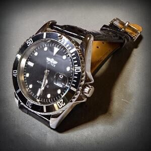 Winner Automatic Sport Watch Mens Black Dial Black Strap Exhibition Back RUNS